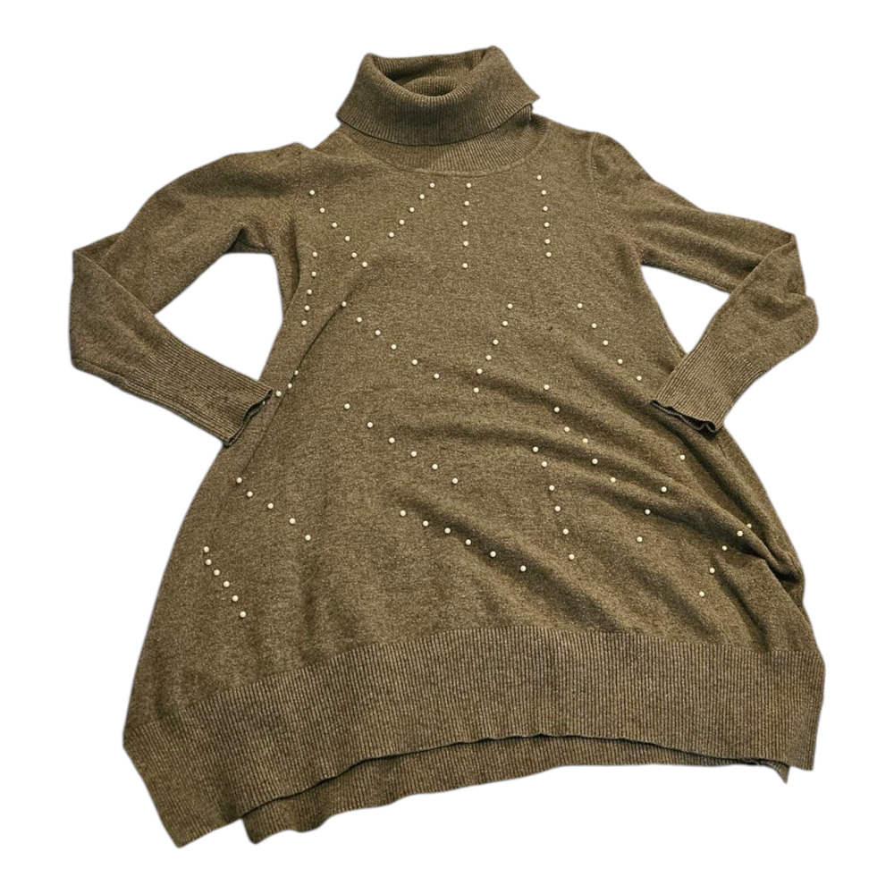 Small Gray Long Sleeve Turtle Neck Beaded Pullover Sweater